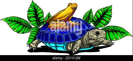 Frosch und Schildkröte Vektor Illustration Grafik Kunst Stock Vektor