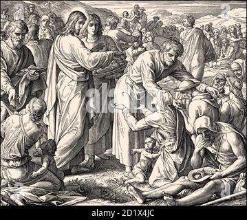 Die Fütterung der 5,000 Menschen, Neues Testament, von Julius Schnorr von Carolsfeld, 1860 Stockfoto