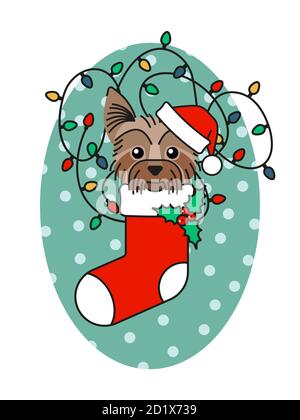 Yorkshire Terrier in weihnachtsstrumpf Stock Vektor