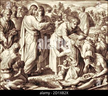 Die Fütterung der 5,000 Menschen, Neues Testament, von Julius Schnorr von Carolsfeld, 1860 Stockfoto