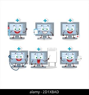 Arzt Beruf Emoticon mit unter uns Monitor Cartoon-Charakter Stock Vektor