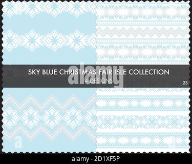 Die weihnachtliche Messe-Insel-Musterkollektion umfasst 4 Design-Muster für Fashion-Textilien, Strickwaren und Stock Vektor