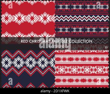 Die weihnachtliche Messe-Insel-Musterkollektion umfasst 4 Design-Muster für Fashion-Textilien, Strickwaren und Stock Vektor