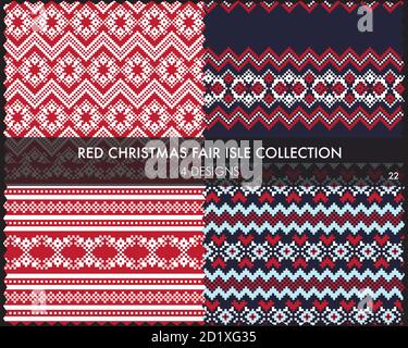 Die weihnachtliche Messe-Insel-Musterkollektion umfasst 4 Design-Muster für Fashion-Textilien, Strickwaren und Stock Vektor