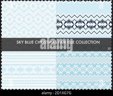 Die weihnachtliche Messe-Insel-Musterkollektion umfasst 4 Design-Muster für Fashion-Textilien, Strickwaren und Stock Vektor