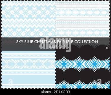 Die weihnachtliche Messe-Insel-Musterkollektion umfasst 4 Design-Muster für Fashion-Textilien, Strickwaren und Stock Vektor