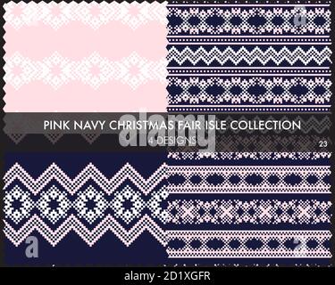 Die weihnachtliche Messe-Insel-Musterkollektion umfasst 4 Design-Muster für Fashion-Textilien, Strickwaren und Stock Vektor
