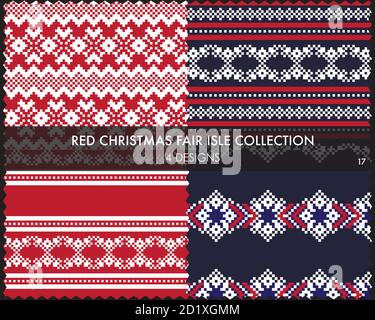 Die weihnachtliche Messe-Insel-Musterkollektion umfasst 4 Design-Muster für Fashion-Textilien, Strickwaren und Stock Vektor