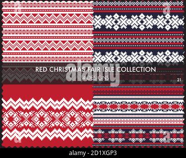 Die weihnachtliche Messe-Insel-Musterkollektion umfasst 4 Design-Muster für Fashion-Textilien, Strickwaren und Stock Vektor