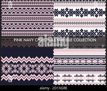 Die weihnachtliche Messe-Insel-Musterkollektion umfasst 4 Design-Muster für Fashion-Textilien, Strickwaren und Stock Vektor