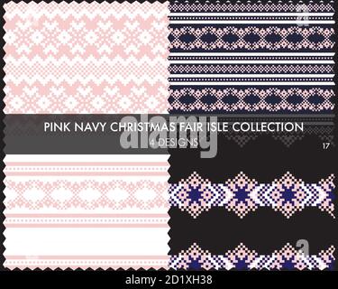 Die weihnachtliche Messe-Insel-Musterkollektion umfasst 4 Design-Muster für Fashion-Textilien, Strickwaren und Stock Vektor
