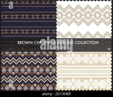 Die weihnachtliche Messe-Insel-Musterkollektion umfasst 4 Design-Muster für Fashion-Textilien, Strickwaren und Stock Vektor