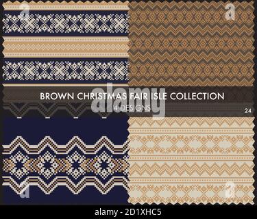 Die weihnachtliche Messe-Insel-Musterkollektion umfasst 4 Design-Muster für Fashion-Textilien, Strickwaren und Stock Vektor