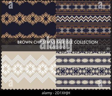Die weihnachtliche Messe-Insel-Musterkollektion umfasst 4 Design-Muster für Fashion-Textilien, Strickwaren und Stock Vektor
