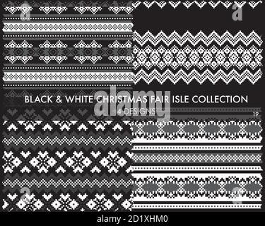 Die weihnachtliche Messe-Insel-Musterkollektion umfasst 4 Design-Muster für Fashion-Textilien, Strickwaren und Stock Vektor