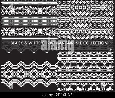 Die weihnachtliche Messe-Insel-Musterkollektion umfasst 4 Design-Muster für Fashion-Textilien, Strickwaren und Stock Vektor