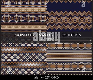 Die weihnachtliche Messe-Insel-Musterkollektion umfasst 4 Design-Muster für Fashion-Textilien, Strickwaren und Stock Vektor