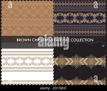 Die weihnachtliche Messe-Insel-Musterkollektion umfasst 4 Design-Muster für Fashion-Textilien, Strickwaren und Stock Vektor