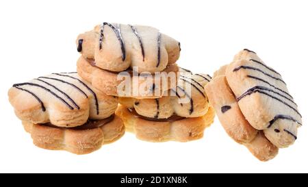 Hausgemachte Kekse Sandwich mit Schokolade und Pudding isoliert auf weißem Hintergrund. Stockfoto