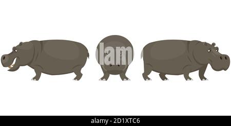 Hippopotamus in verschiedenen Posen. Afrikanisches Tier im Cartoon-Stil. Stock Vektor