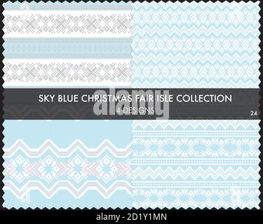 Die weihnachtliche Messe-Insel-Musterkollektion umfasst 4 Design-Muster für Fashion-Textilien, Strickwaren und Stock Vektor