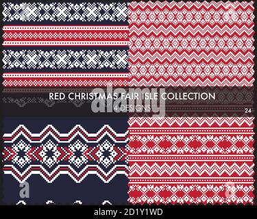 Die weihnachtliche Messe-Insel-Musterkollektion umfasst 4 Design-Muster für Fashion-Textilien, Strickwaren und Stock Vektor