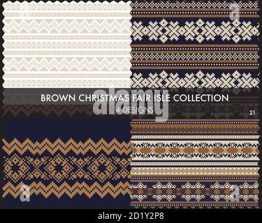 Die weihnachtliche Messe-Insel-Musterkollektion umfasst 4 Design-Muster für Fashion-Textilien, Strickwaren und Stock Vektor
