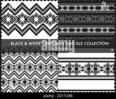 Die weihnachtliche Messe-Insel-Musterkollektion umfasst 4 Design-Muster für Fashion-Textilien, Strickwaren und Stock Vektor