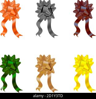 Set aus Bogenknoten mit Bändern, ist es perfekt für die Dekoration von Geschenken an Halloween, Thanksgiving, Weihnachten und Geburtstag Stock Vektor