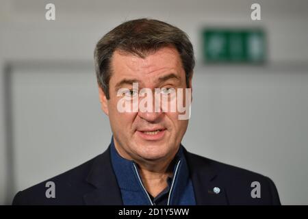 München, Deutschland. Oktober 2020. Markus SOEDER (Ministerpräsident Bayern und CSU-Vorsitzender), Einzelbild, getrimmt Einzelmotiv, Porträt, Porträt, Porträt. Presseverabredung Grippeimpfung Ministerpräsident Soeder und Oberbürgermeister Reiter am 6. Oktober 2020 in der Bayerischen Staatskanzlei in München. Credit: dpa picture Alliance/Alamy Live News Stockfoto