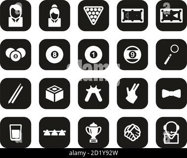 Billard Oder Pool Sport & Ausrüstung Icons Weiß Auf Schwarz Flat Design Set Big Stock Vektor