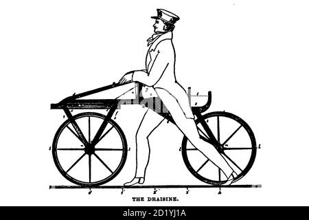 Das Draisine [frühes pedalloses Fahrrad] vom amerikanischen Radfahrer: Ein Handbuch für den Beobachter, den Lernenden und den Experten von Pratt, Charles E. (Charles Eadward), 1845-1898. Veröffentlichungsdatum 1879. Herausgeber Boston, Houghton, Osgood und Unternehmen Stockfoto