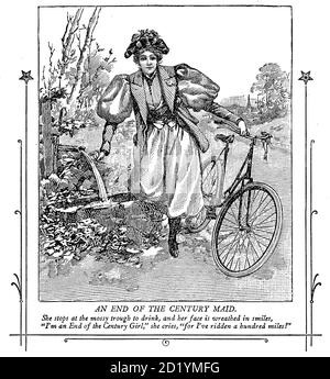 Ende des 19. Jahrhunderts freimütig Frau auf dem Fahrrad von unterwegs zu Gesundheit und Glück von Charles A. Vogeler Company [Werbung] Erscheinungsdatum 1897 [Nächste Sache, die Sie wählen wollen] Stockfoto