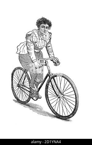 Ende des 19. Jahrhunderts freimütig Frau auf dem Fahrrad von unterwegs zu Gesundheit und Glück von Charles A. Vogeler Company [Werbung] Erscheinungsdatum 1897 [Nächste Sache, die Sie wählen wollen] Stockfoto