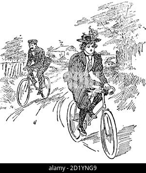 Ende des 19. Jahrhunderts freimütig Frau auf dem Fahrrad von unterwegs zu Gesundheit und Glück von Charles A. Vogeler Company [Werbung] Erscheinungsdatum 1897 [Nächste Sache, die Sie wählen wollen] Stockfoto