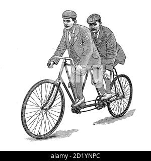 Tandemfahrer auf dem Fahrrad von unterwegs zu Gesundheit und Glück von Charles A. Vogeler Company [Werbung] Erscheinungsdatum 1897 Stockfoto