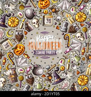 Cartoon Vektor Kritzeleien Happy Halloween Rahmen Karte Design Stock Vektor