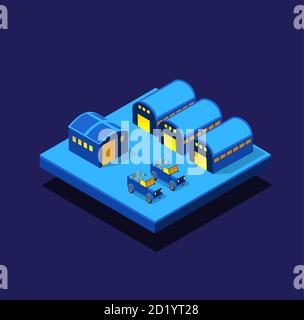 Industrialcity Nacht Neon ultraviolett Satz von Gebäuden Häuser Stock Vektor