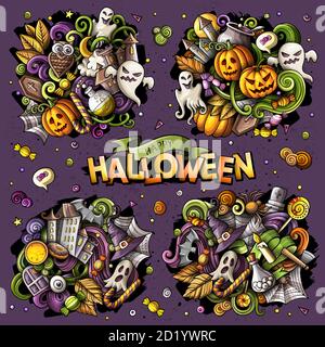 Halloween Cartoon Vektor Doodle Illustration Set Stock Vektor