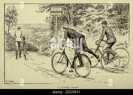 Dangerous Hill ahead from 'Cycling' by the Right Hon. Earl of Albemarle, William Coutts Keppel, (1832-1894) and George Lacy Hillier (1856-1941); Joseph Pennell (1857-1926) Published by London and Bombay : Longmans, Green and co. In 1896. Die Badminton Library Stockfoto