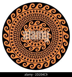 Griechisches Mandala-Vektor-Design, rundes Schlüsselmuster, inspiriert von einer Kunst aus dem antiken Griechenland in Braun und Schwarz Stock Vektor