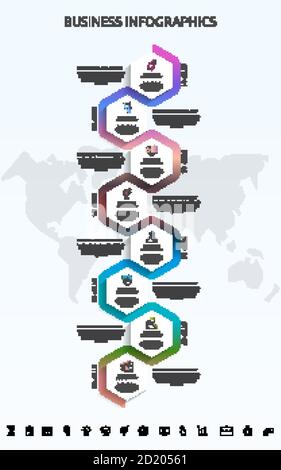 Vektor-Infografik-Schablone Sechsecke für acht Symbole, Diagramm, Diagramm, Darstellung. Geschäftskonzept mit 8 Schritten Stock Vektor