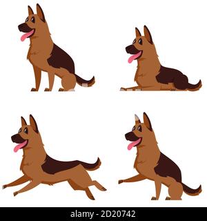 Deutscher Schäferhund in verschiedenen Posen. Schöner Hund im Cartoon-Stil. Stock Vektor