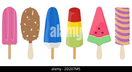 Set mit verschiedenen Eiscreme. Sommerdesserts im Cartoon-Stil. Stock Vektor