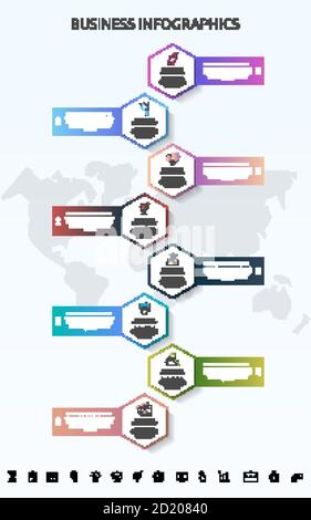 Vektor-Infografik-Schablone Sechsecke für acht Symbole, Diagramm, Diagramm, Darstellung. Geschäftskonzept mit 8 Schritten Stock Vektor