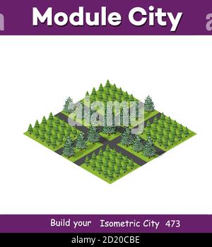 Isometrischer 3d-Park mit einem grünen Baum des Sommers Stock Vektor