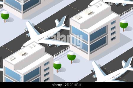 Nahtloses Muster Isometrischen 3D Stadt Flughafen mit Transport Stock Vektor