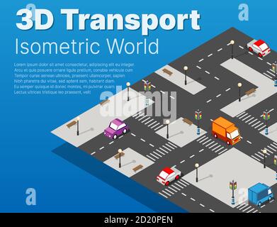 Isometrischer Stadtplan Umwelt Infografik Set, mit Transport Stock Vektor