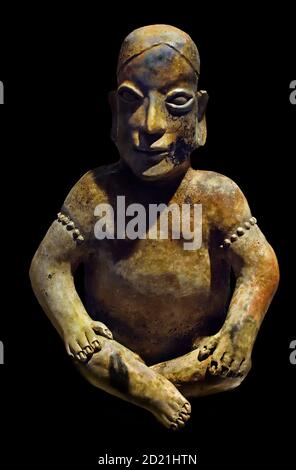 Sitzende weibliche Figur. Keramik. Nayarit-Stil. Vor dem klassischen Zeitraum (100 v. Chr. – 250 n. Chr.). Westmexiko, Amerika, Stockfoto