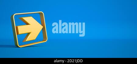 3D-Darstellung eines gelben Pfeils auf blauem Hintergrund Stockfoto
